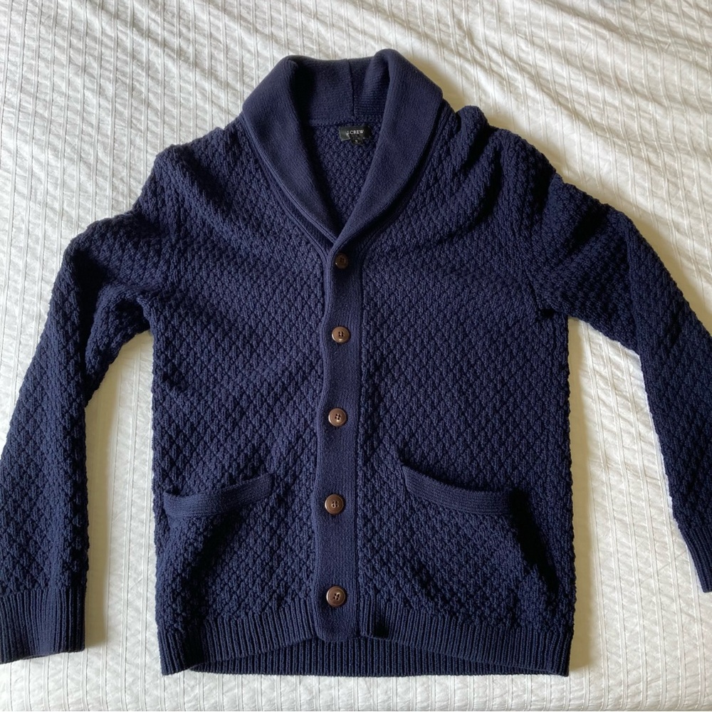 J Crew Men’s Shawl Knit Cardigan Navy Size S